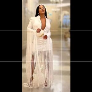 Emaysporium All White Sexy Splicing Tassel Blazer Dress